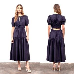 Moon River Open-Back Puff Sleeve Maxi Dress